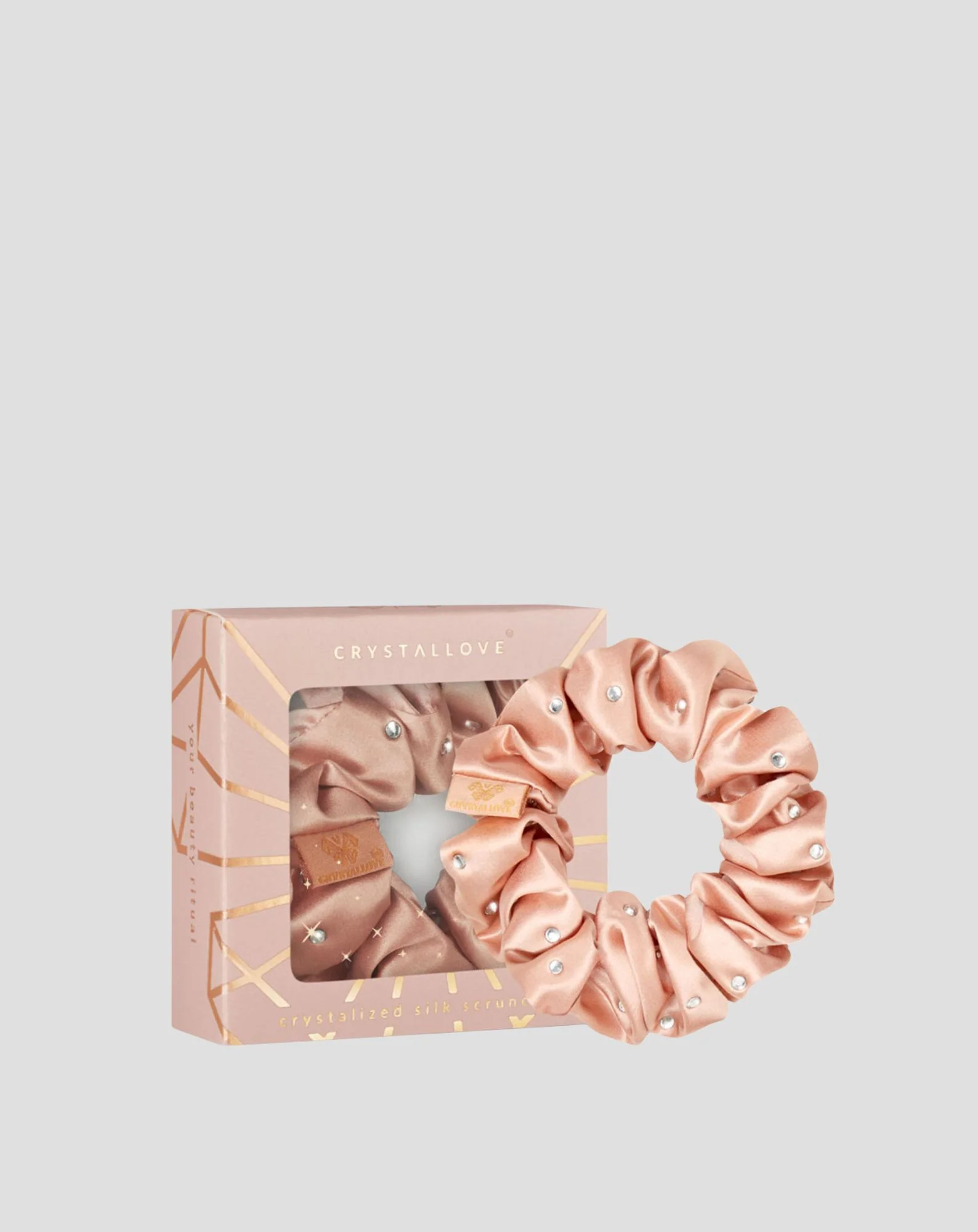 Gumka do włosów z jedwabiu z kryształkami – rose gold Crystallove