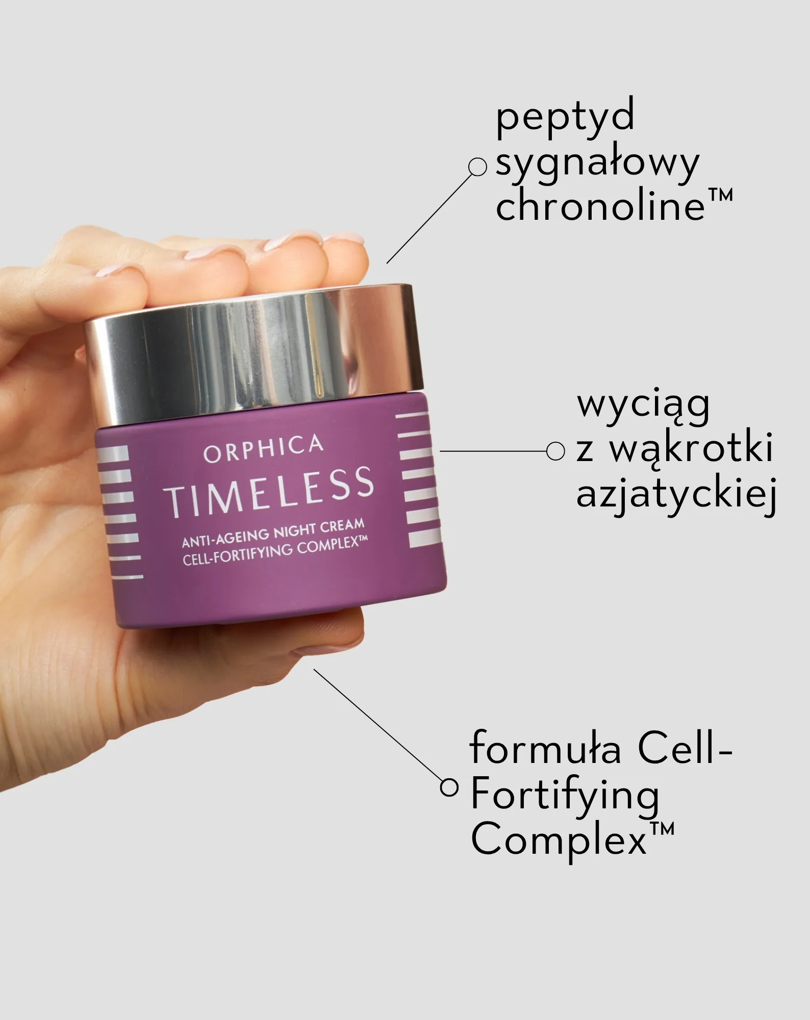 Krem do twarzy nawilżający na noc z wąkrotą azjatycką do cery 40+ Timeless Orphica Clinic - Image 3