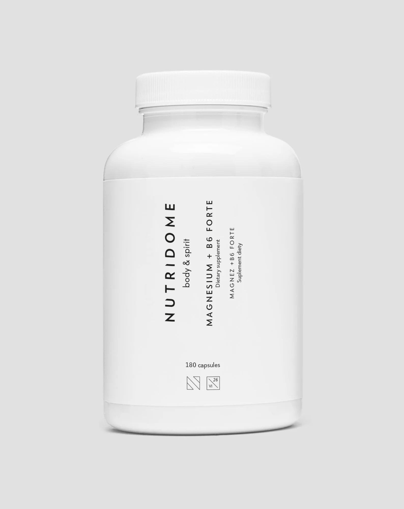 Magnez + B6 Forte cytrynian magnezu na skurcze nóg, łydek, zmęczenie i stres Nutridome 180 kapsułek