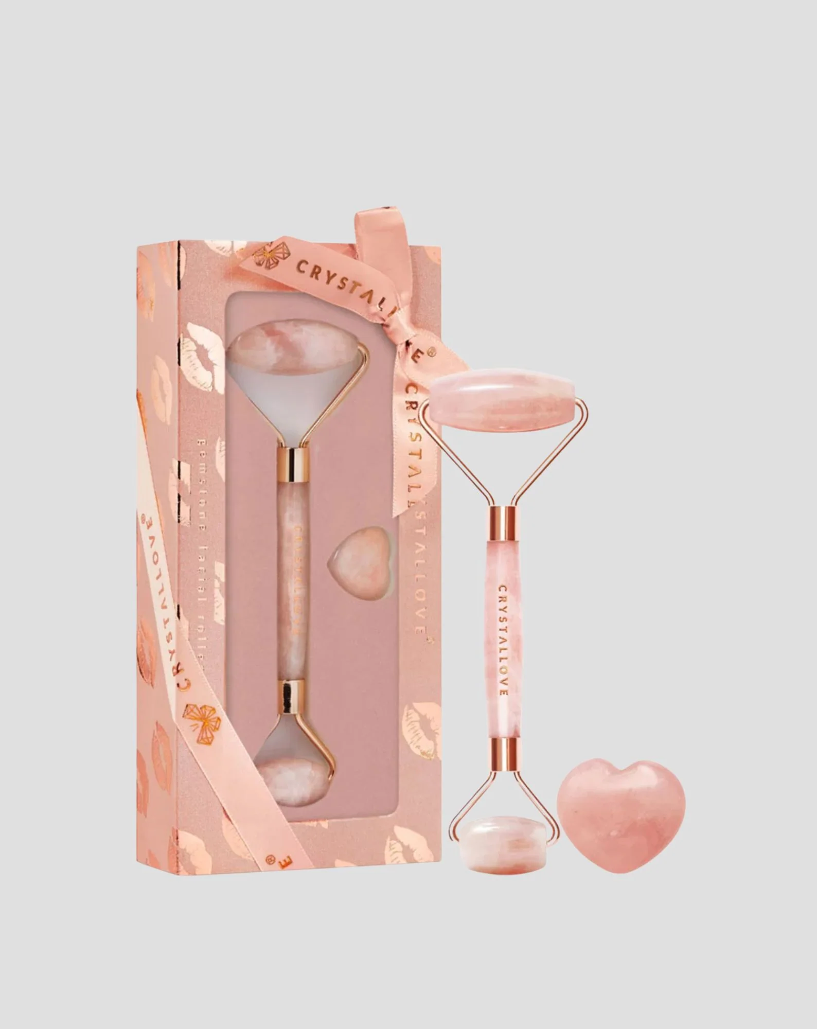 Masażer do twarzy z kwarcu różowego kamienia miłości Selflove set Crystallove