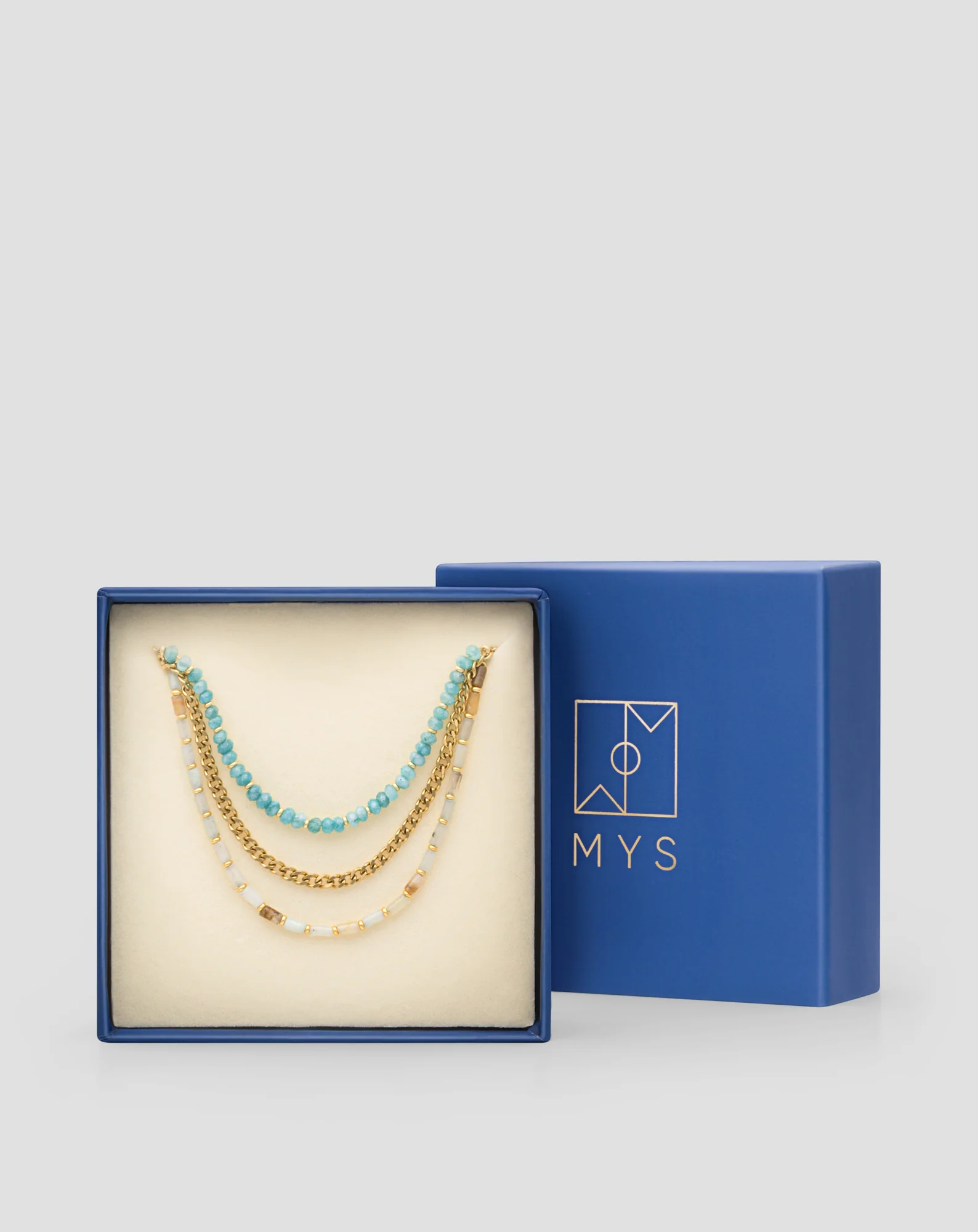 Naszyjnik pozłacany z kamieniami naturalnymi turkus afrykański i amazonit Mys - Image 6