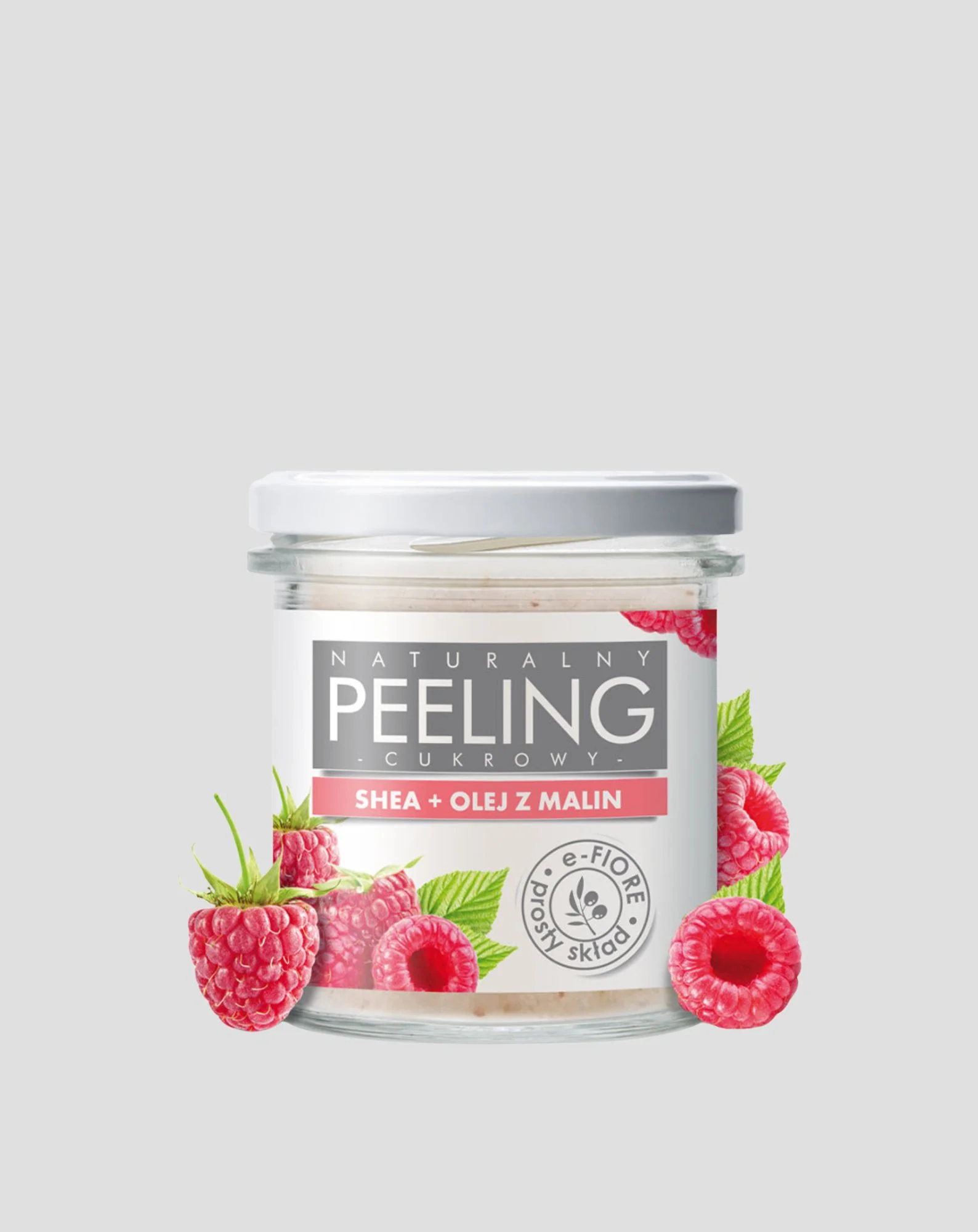 Naturalny malinowy peeling cukrowy z masłem shea dla pozbawionej blasku skóry E-Fiore