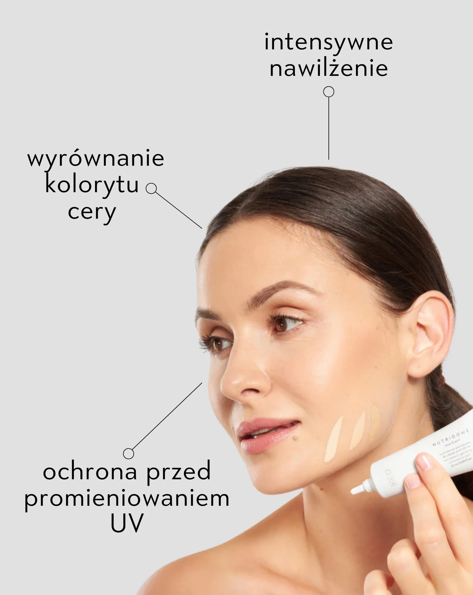 Nawilżający krem do twarzy BB spf 50 z kwasem hialuronowym i witaminą C 03 Light Beige Nutridome - Image 5