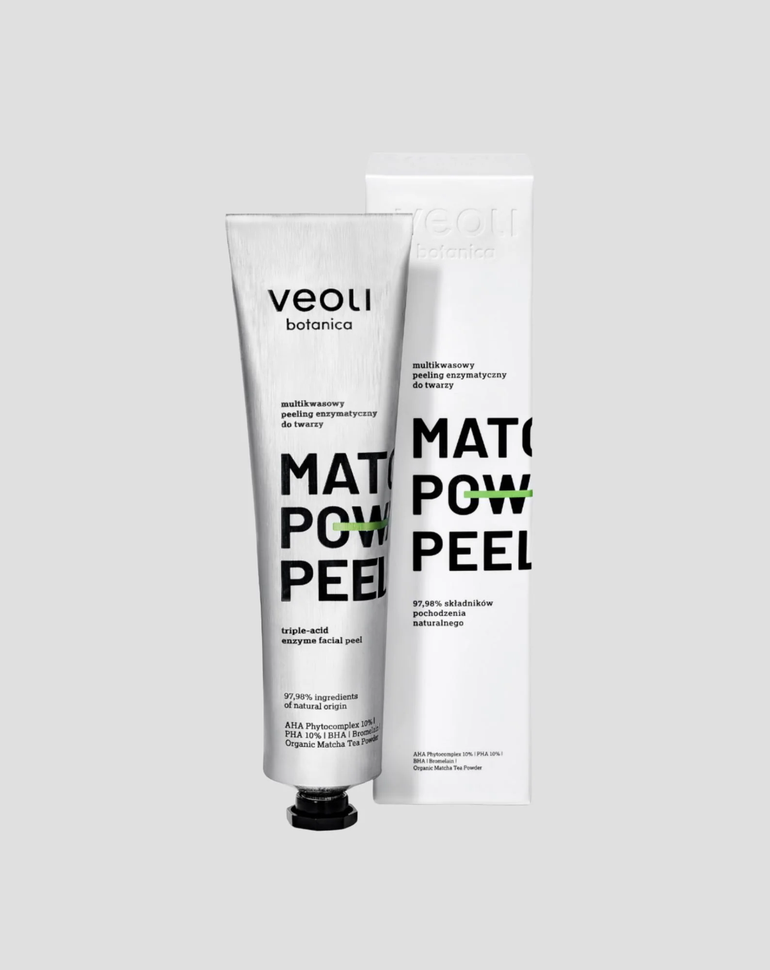 Peeling enzymatyczny z kwasami AHA 10%, PHA 10%, BHA Matcha power peel Veoli Botanica
