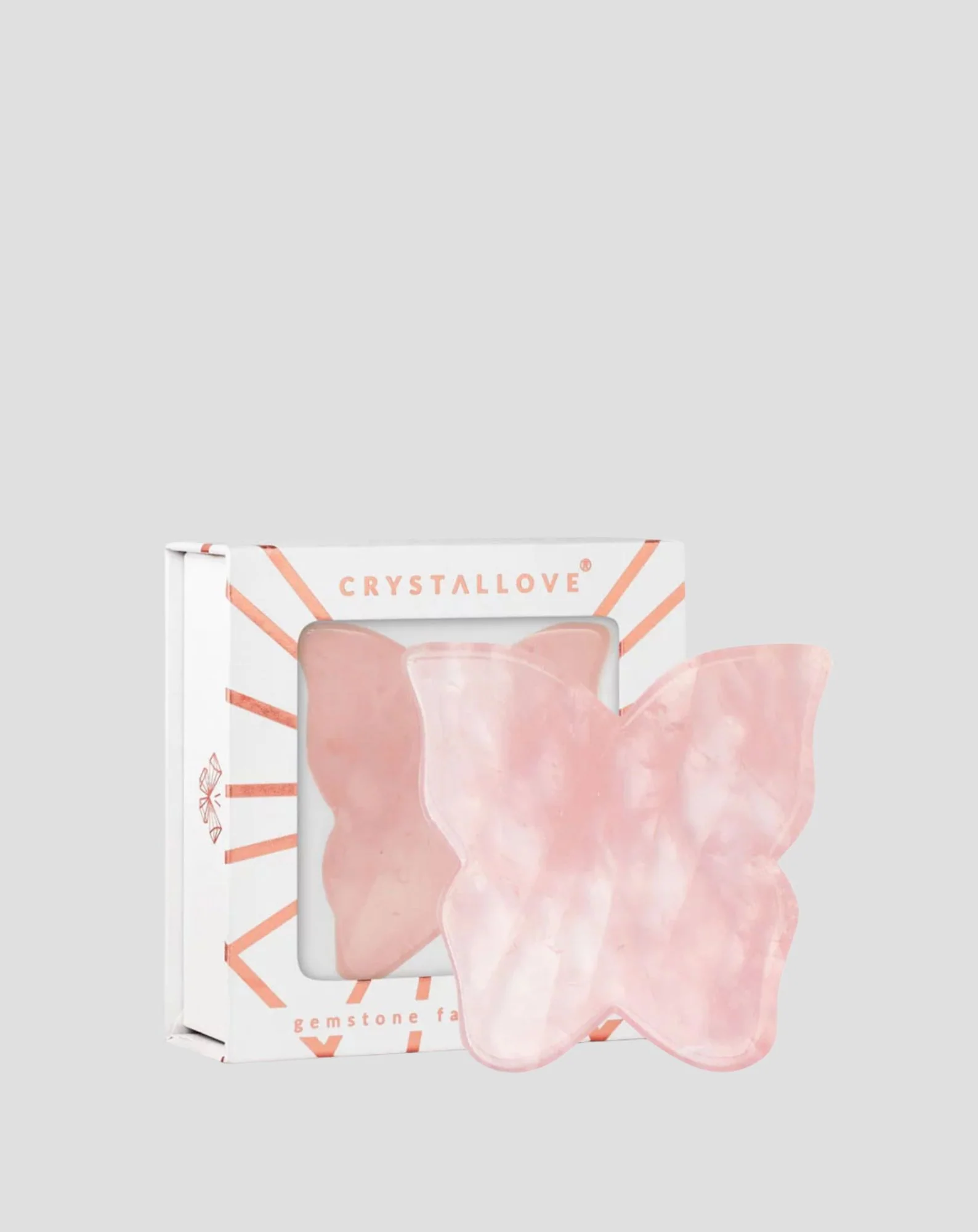 Płytka Motylek do masażu twarzy gua sha z kwarcu różowego Crystallove