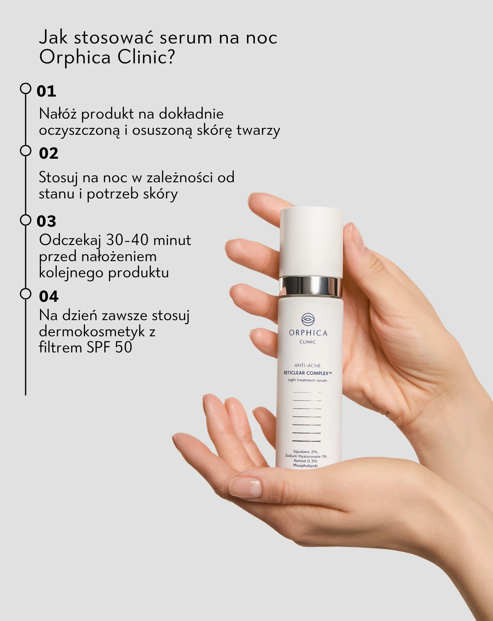 Serum na noc wspierające regenerację cery trądzikowej Anti-Acne Orphica Clinic 50 ml - Image 4