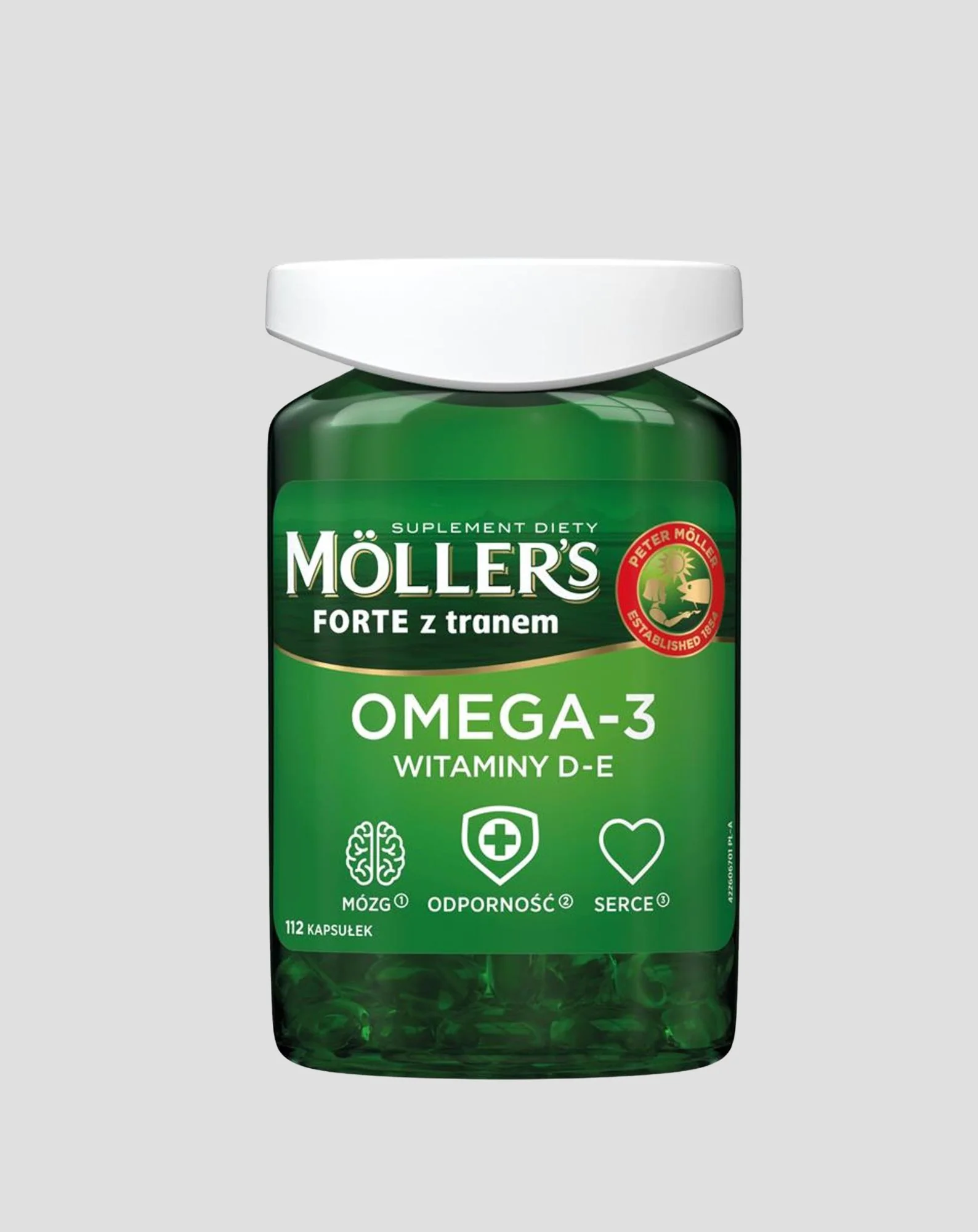 Suplement diety z kwasami Omega-3 i witaminami D - E Forte Moller's 112 kapsułek