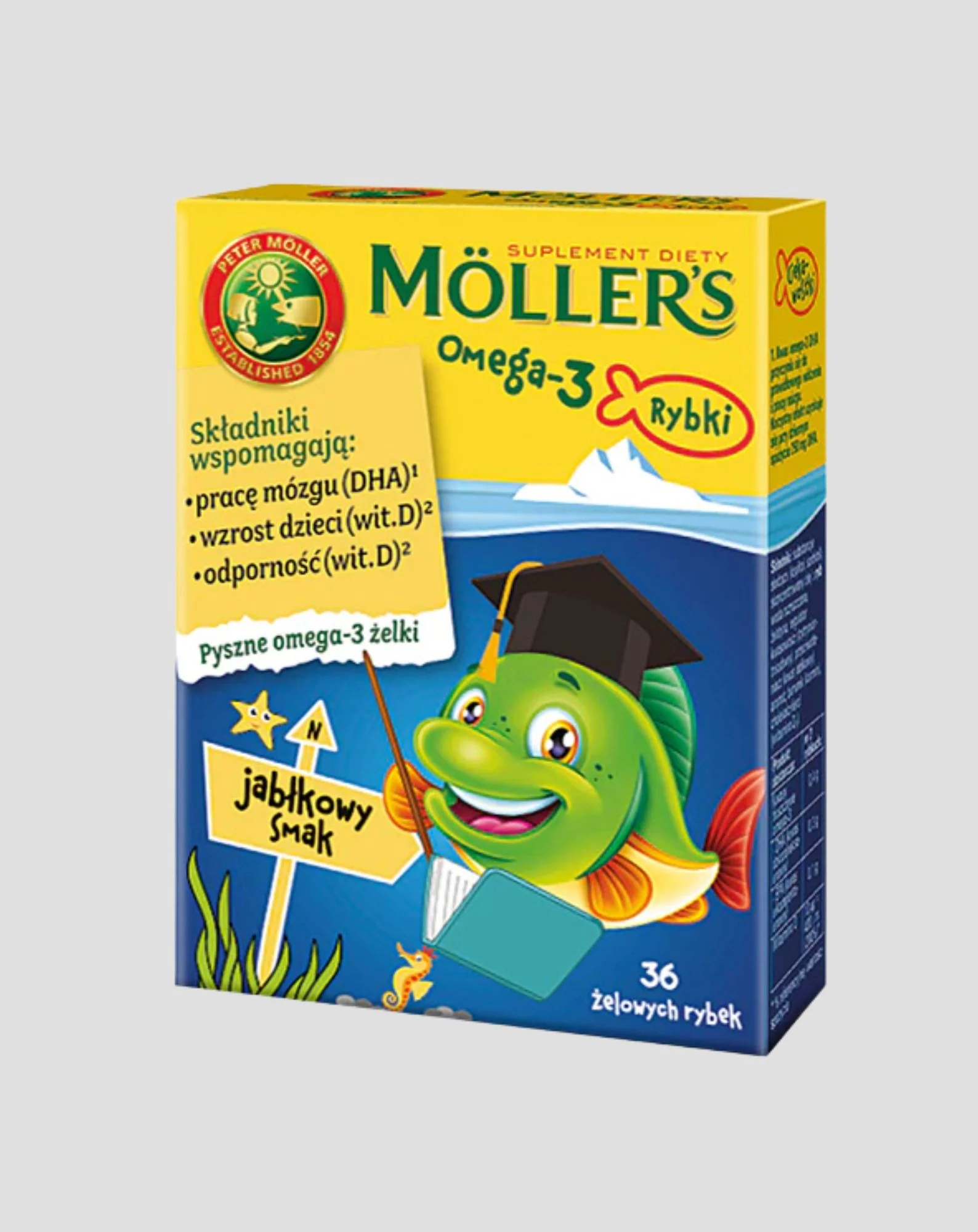 Suplement diety z kwasami Omega-3 Rybki o smaku jabłkowym Moller's 36 żelków