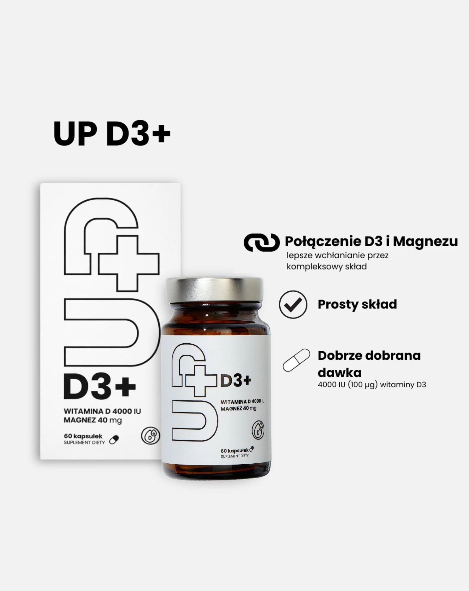 Suplement Up D3+ Witamina D3 w połączeniu z magnezem UP Health Pharma 60 kapsułek - Image 3