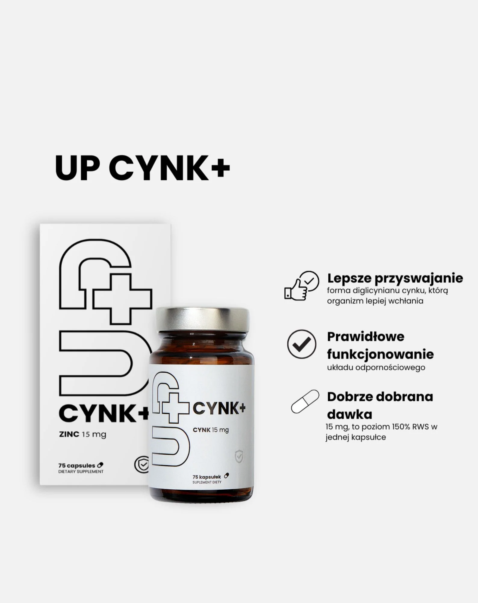 Up Cynk plus zawierający 15mg cynku w jednej kapsułce Up Health Pharma 75 kapsułek - Image 3