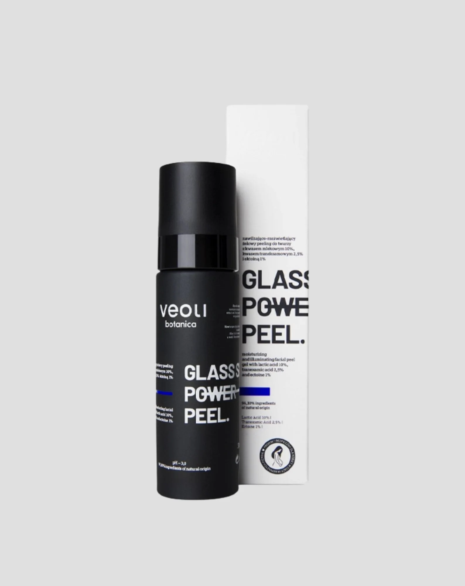 Żelowy peeling do twarzy Glass skin power peel z kwasem mlekowym, traneksamowym i ektoiną Veoli Botanica