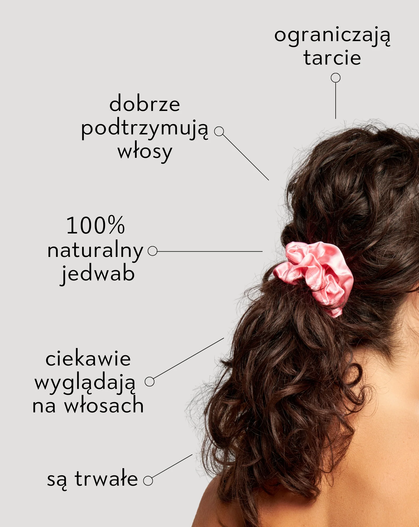 Zestaw jedwabnych gumek do włosów z 100% naturalnego jedwabiu - zielona, kremowa, czarna Twisty 3 szt. - Image 3
