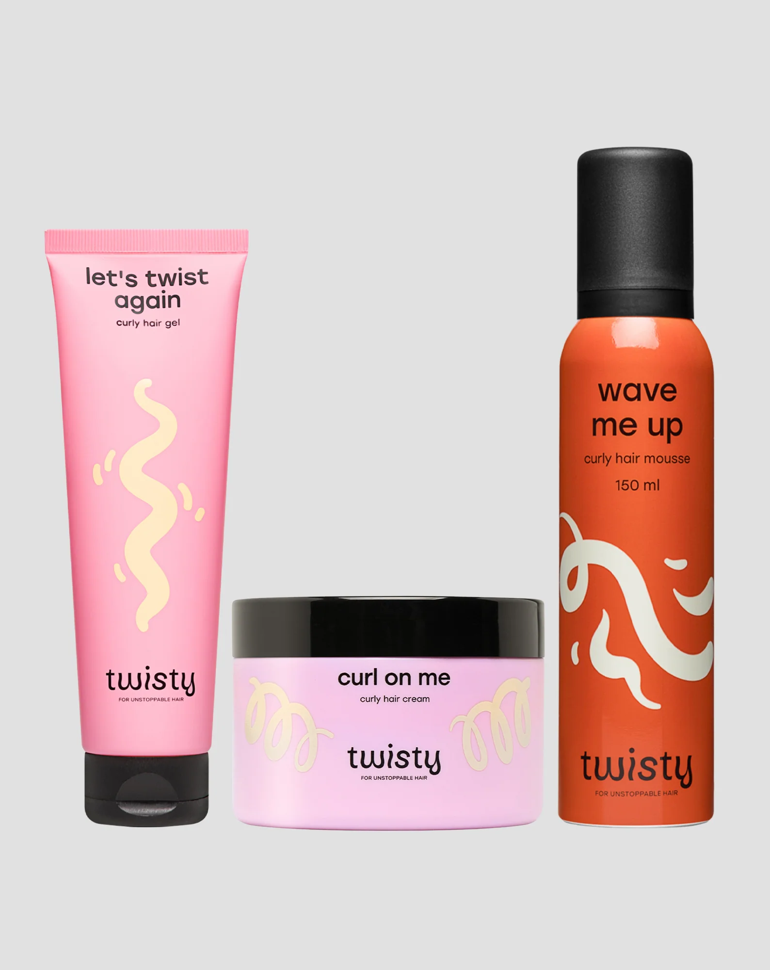 Zestaw krem + pianka + żel do loków do stylizacji i pielęgnacji włosów kręconych i falowanych Twisty