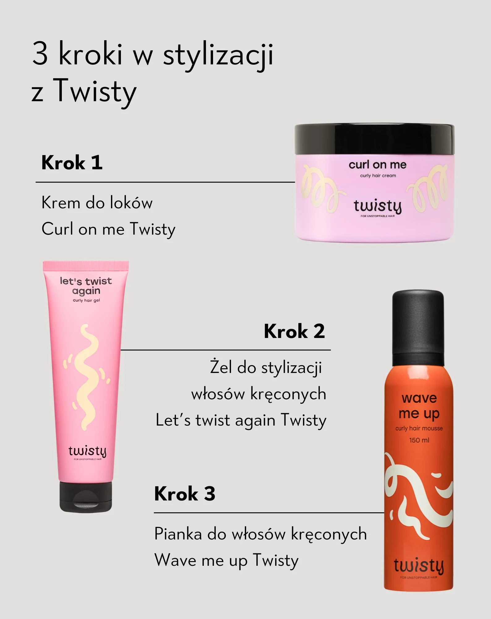 Zestaw krem + pianka + żel do loków do stylizacji i pielęgnacji włosów kręconych i falowanych Twisty - Image 5